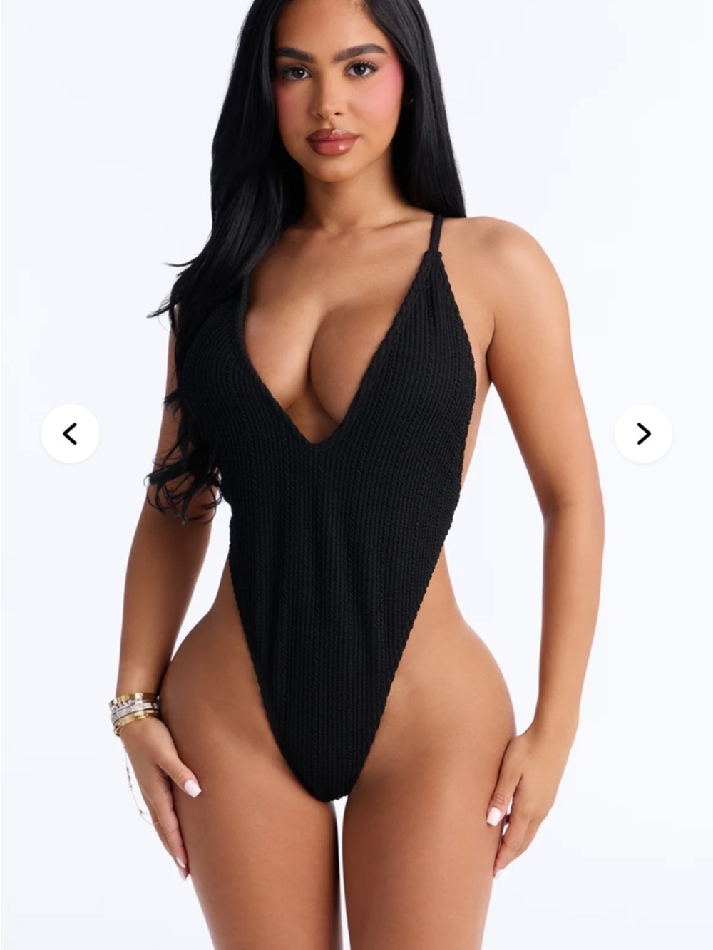 Ribbed Deep V High-Cut One-Piece XL Swimsuit - Black nwt